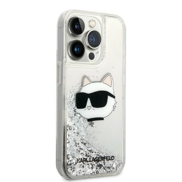 Pouzdro pro Apple iPhone 14 Pro Max, Karl Lagerfeld, Glitter Choupette's Head, Stříbrné