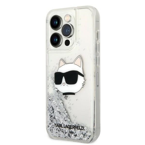Pouzdro pro Apple iPhone 14 Pro Max, Karl Lagerfeld, Glitter Choupette's Head, Stříbrné