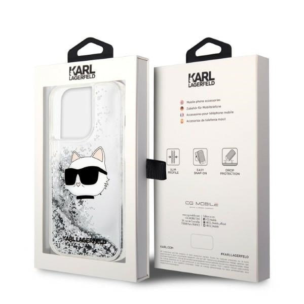 Pouzdro pro Apple iPhone 14 Pro Max, Karl Lagerfeld, Glitter Choupette's Head, Stříbrné