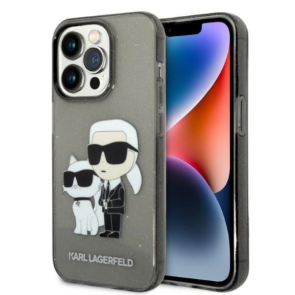 Pouzdro pro Apple iPhone 14 Pro Max, Karl Lagerfeld, Glitter Karl & Choupette, Černá