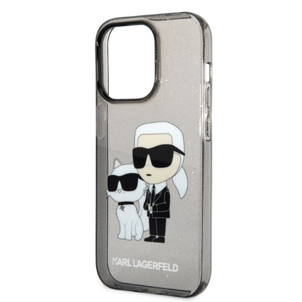 Pouzdro pro Apple iPhone 14 Pro Max, Karl Lagerfeld, Glitter Karl & Choupette, Černá
