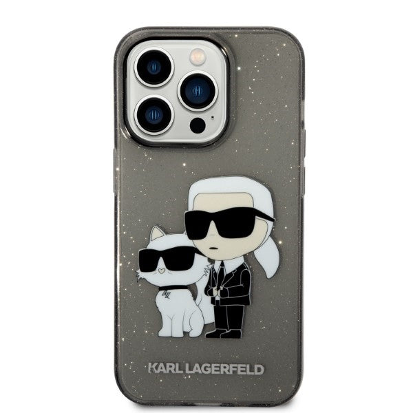Pouzdro pro Apple iPhone 14 Pro Max, Karl Lagerfeld, Glitter Karl & Choupette, Černá