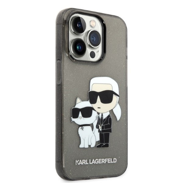 Pouzdro pro Apple iPhone 14 Pro Max, Karl Lagerfeld, Glitter Karl & Choupette, Černá