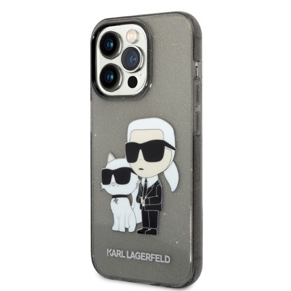 Pouzdro pro Apple iPhone 14 Pro Max, Karl Lagerfeld, Glitter Karl & Choupette, Černá