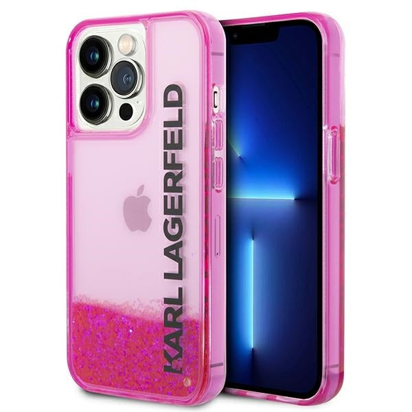 Pouzdro pro Apple iPhone 14 Pro Max, Karl Lagerfeld, Liquid Glitter KL Logo, Růžové