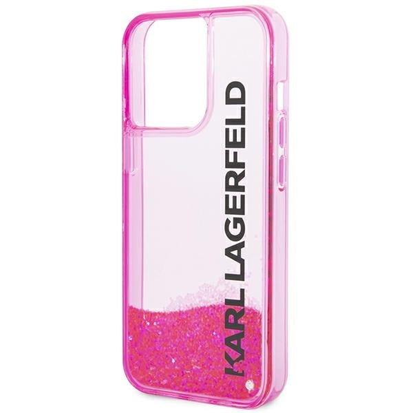Pouzdro pro Apple iPhone 14 Pro Max, Karl Lagerfeld, Liquid Glitter KL Logo, Růžové