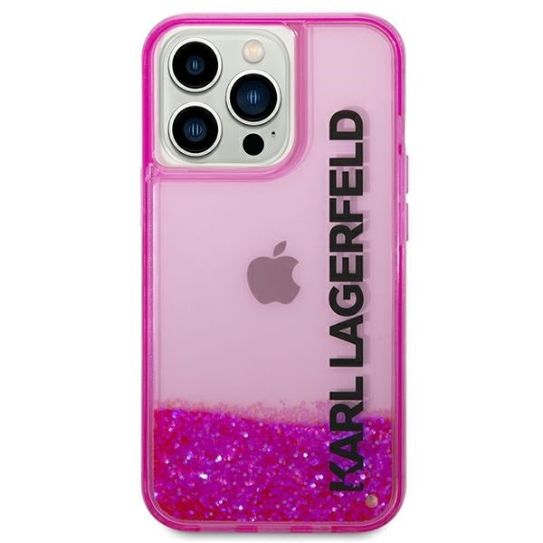 Pouzdro pro Apple iPhone 14 Pro Max, Karl Lagerfeld, Liquid Glitter KL Logo, Růžové