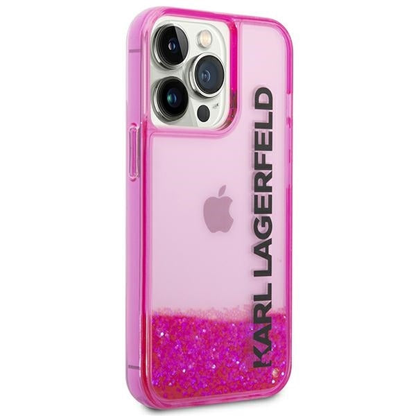 Pouzdro pro Apple iPhone 14 Pro Max, Karl Lagerfeld, Liquid Glitter KL Logo, Růžové