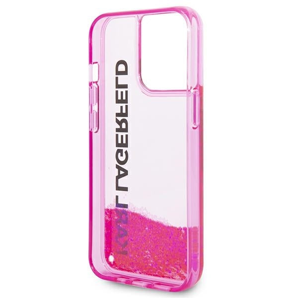 Pouzdro pro Apple iPhone 14 Pro Max, Karl Lagerfeld, Liquid Glitter KL Logo, Růžové