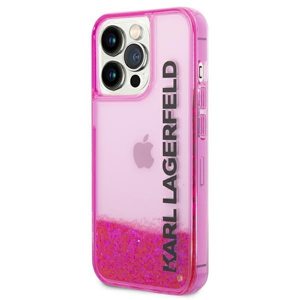 Pouzdro pro Apple iPhone 14 Pro Max, Karl Lagerfeld, Liquid Glitter KL Logo, Růžové