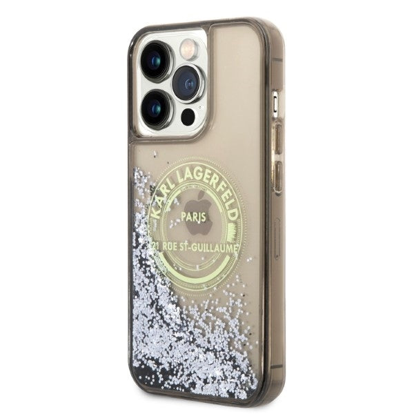 Pouzdro pro Apple iPhone 14 Pro Max, Karl Lagerfeld, Liquid Glitter RSG, Černá