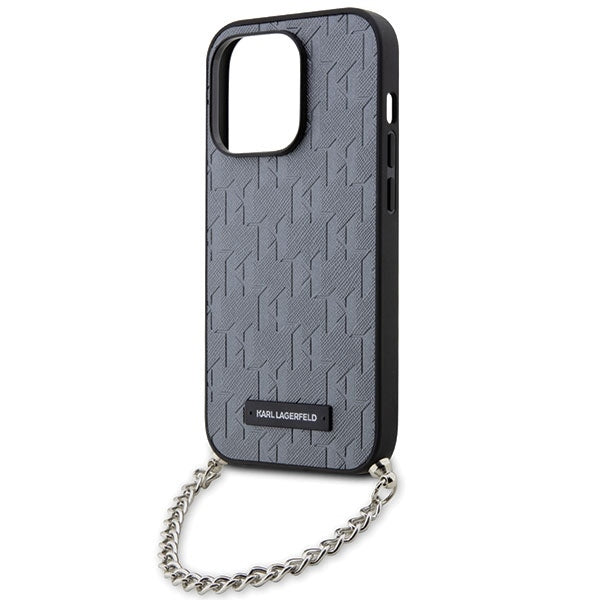 Pouzdro pro Apple iPhone 14 Pro Max, Karl Lagerfeld, Saffiano Monogram Chain, Stříbrné