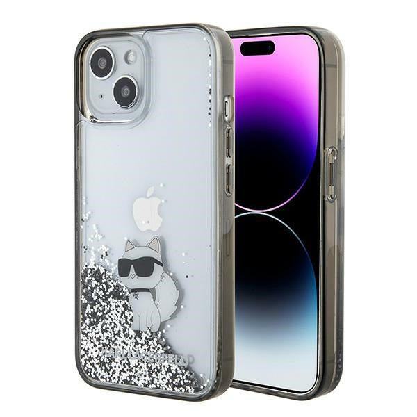 Pouzdro pro Apple iPhone 15 / 14 / 13, Karl Lagerfeld, Liquid Glitter Choupette, Průhledné