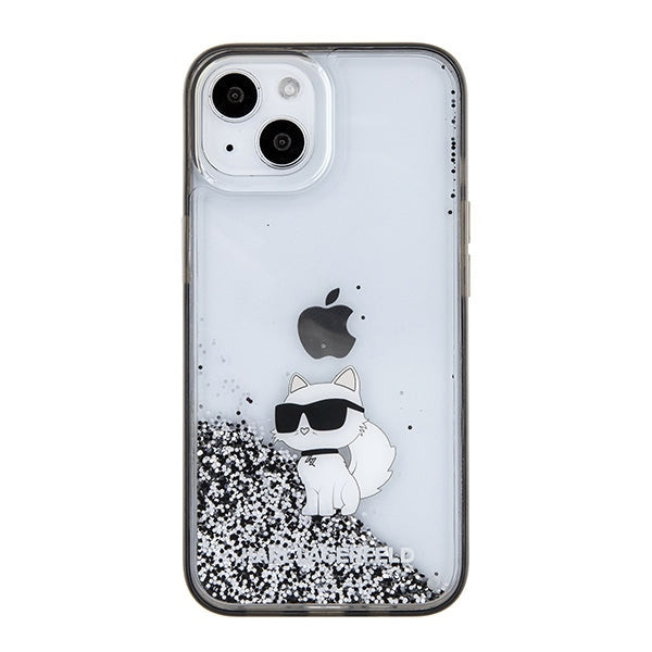 Pouzdro pro Apple iPhone 15 / 14 / 13, Karl Lagerfeld, Liquid Glitter Choupette, Průhledné