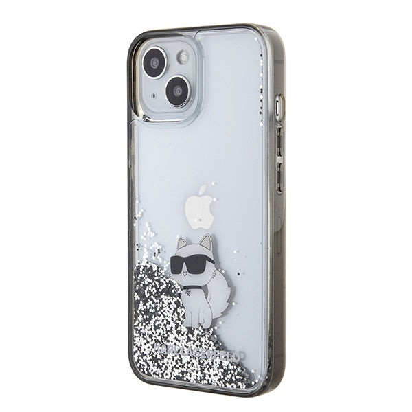 Pouzdro pro Apple iPhone 15 / 14 / 13, Karl Lagerfeld, Liquid Glitter Choupette, Průhledné