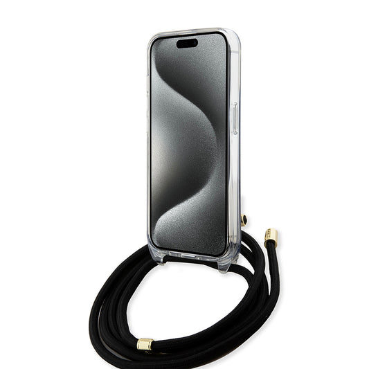 Pouzdro pro Apple iPhone 15, Guess, 4G IML Printed Crossbody, Černá