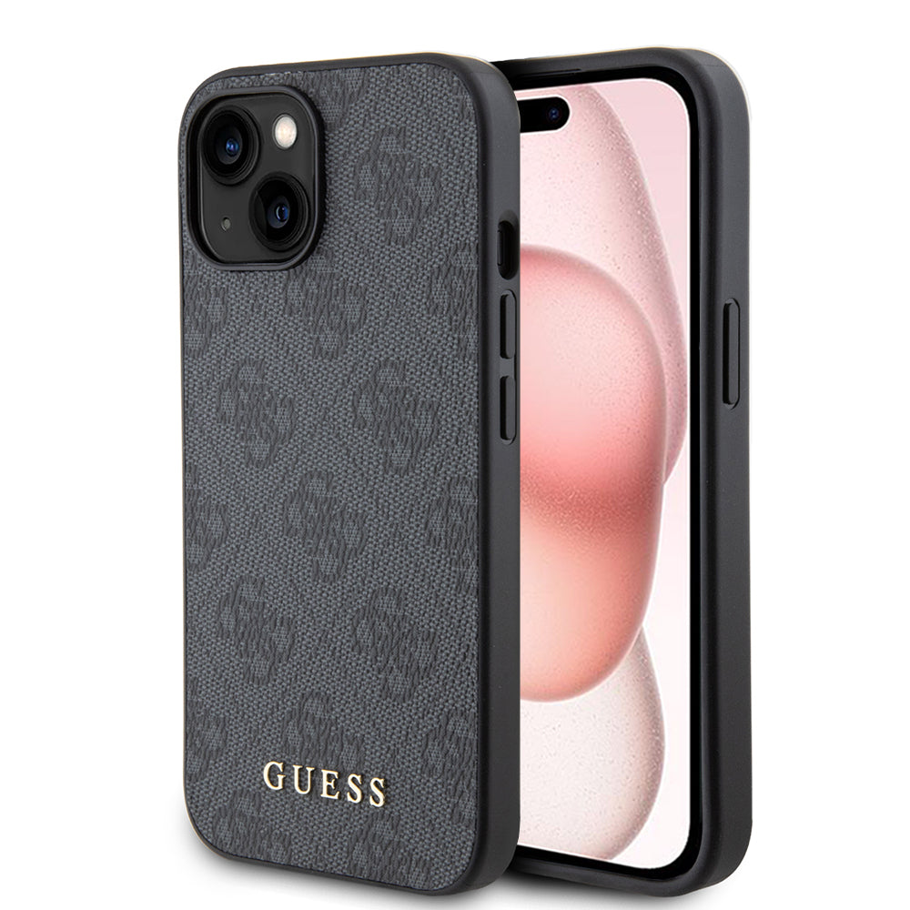 Pouzdro pro Apple iPhone 15, Guess, 4G Metal Gold Logo, Šedé