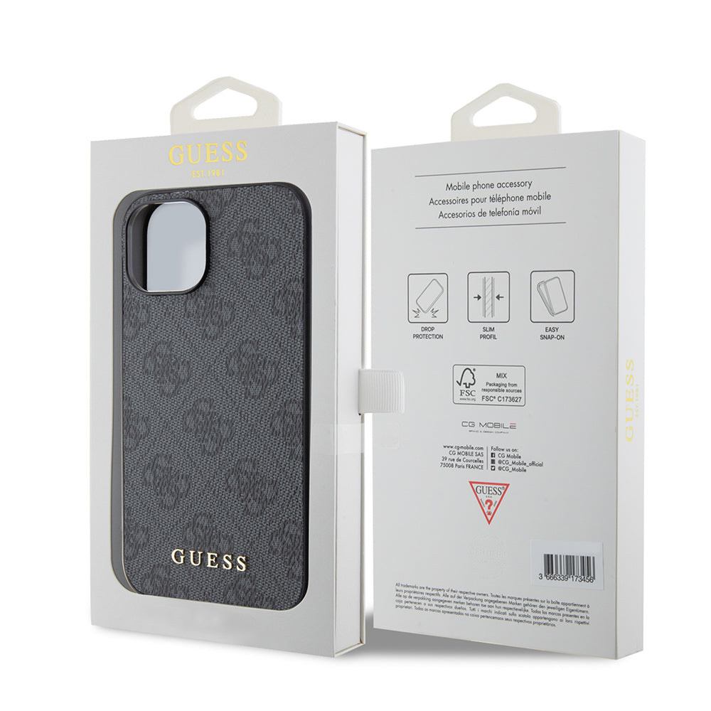 Pouzdro pro Apple iPhone 15, Guess, 4G Metal Gold Logo, Šedé