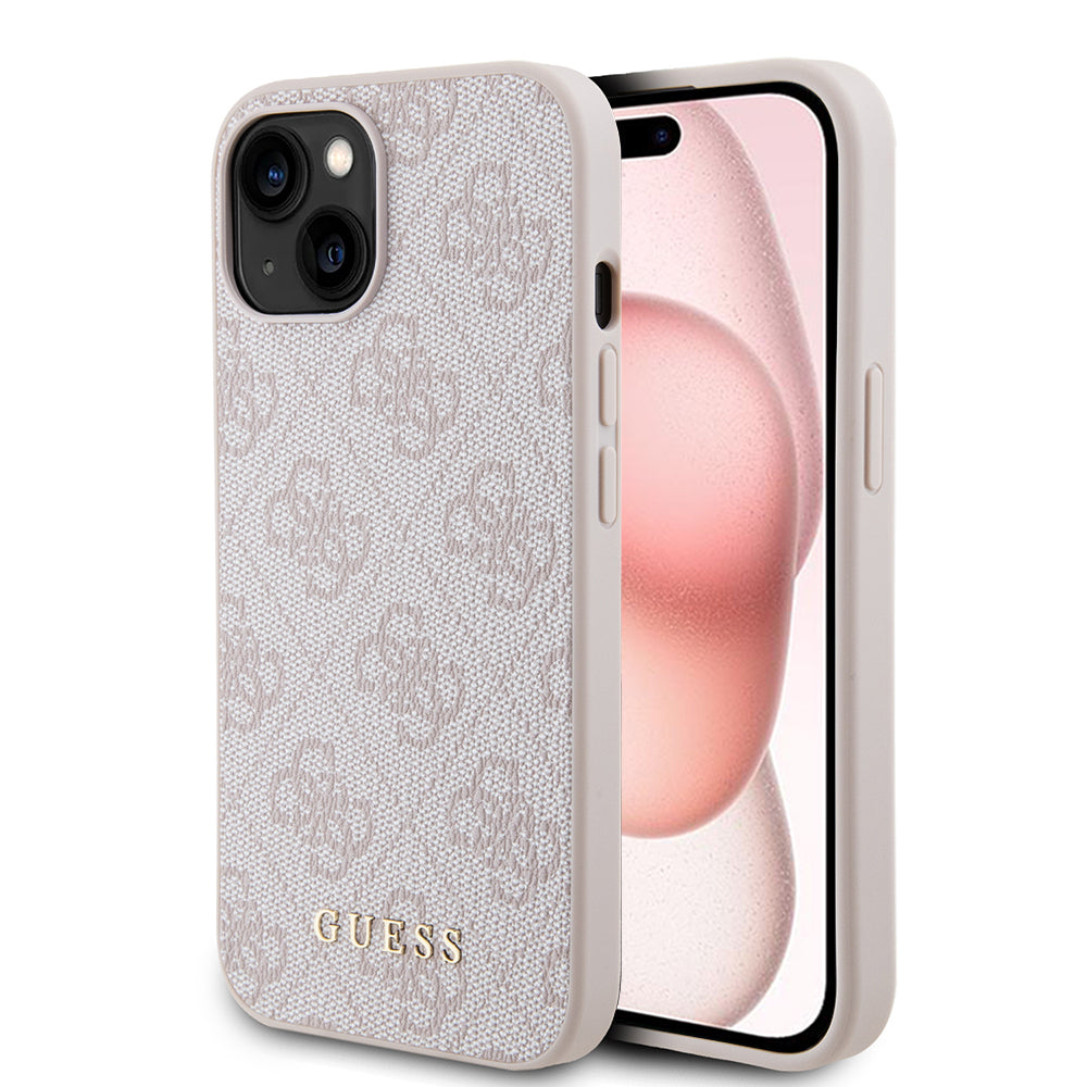 Pouzdro pro Apple iPhone 15, Guess, 4G Metal Gold Logo, Růžové