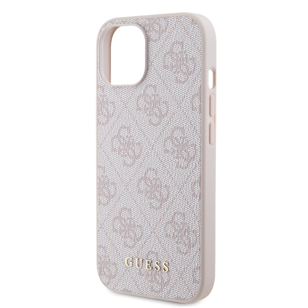 Pouzdro pro Apple iPhone 15, Guess, 4G Metal Gold Logo, Růžové