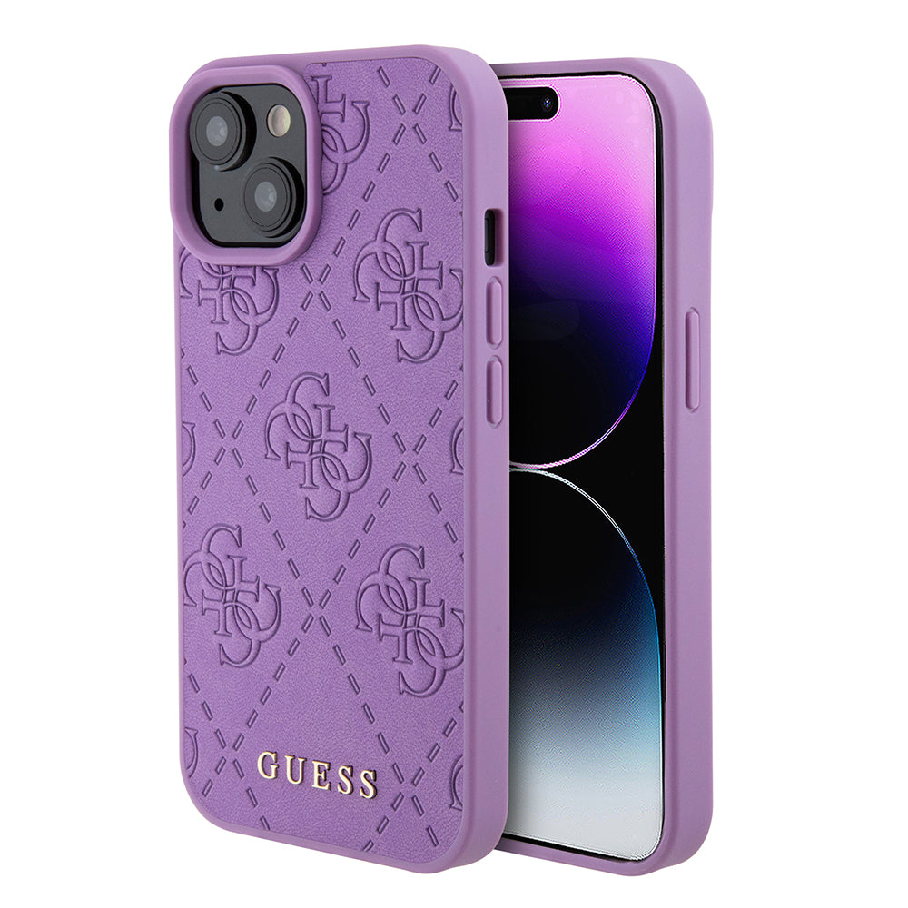 Pouzdro pro Apple iPhone 15, Guess, 4G Stamped, Světle fialová
