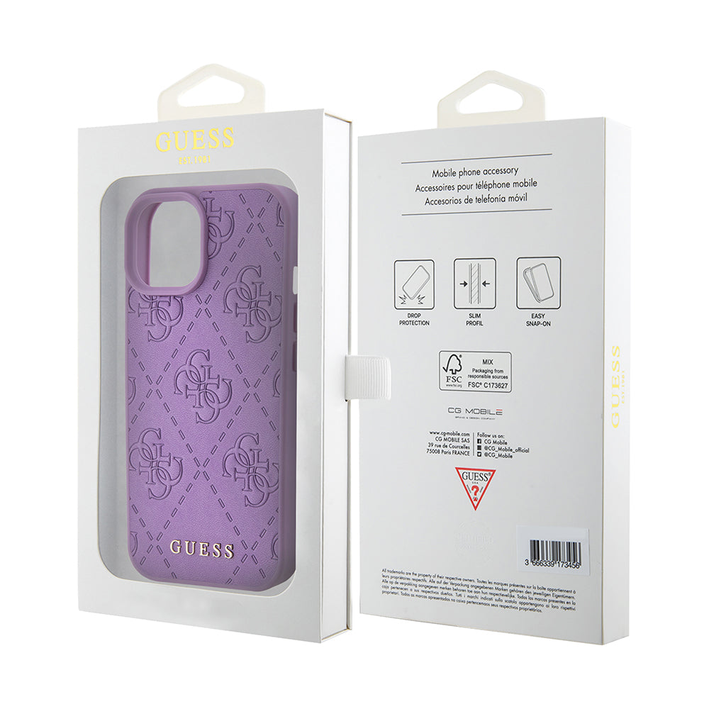 Pouzdro pro Apple iPhone 15, Guess, 4G Stamped, Světle fialová