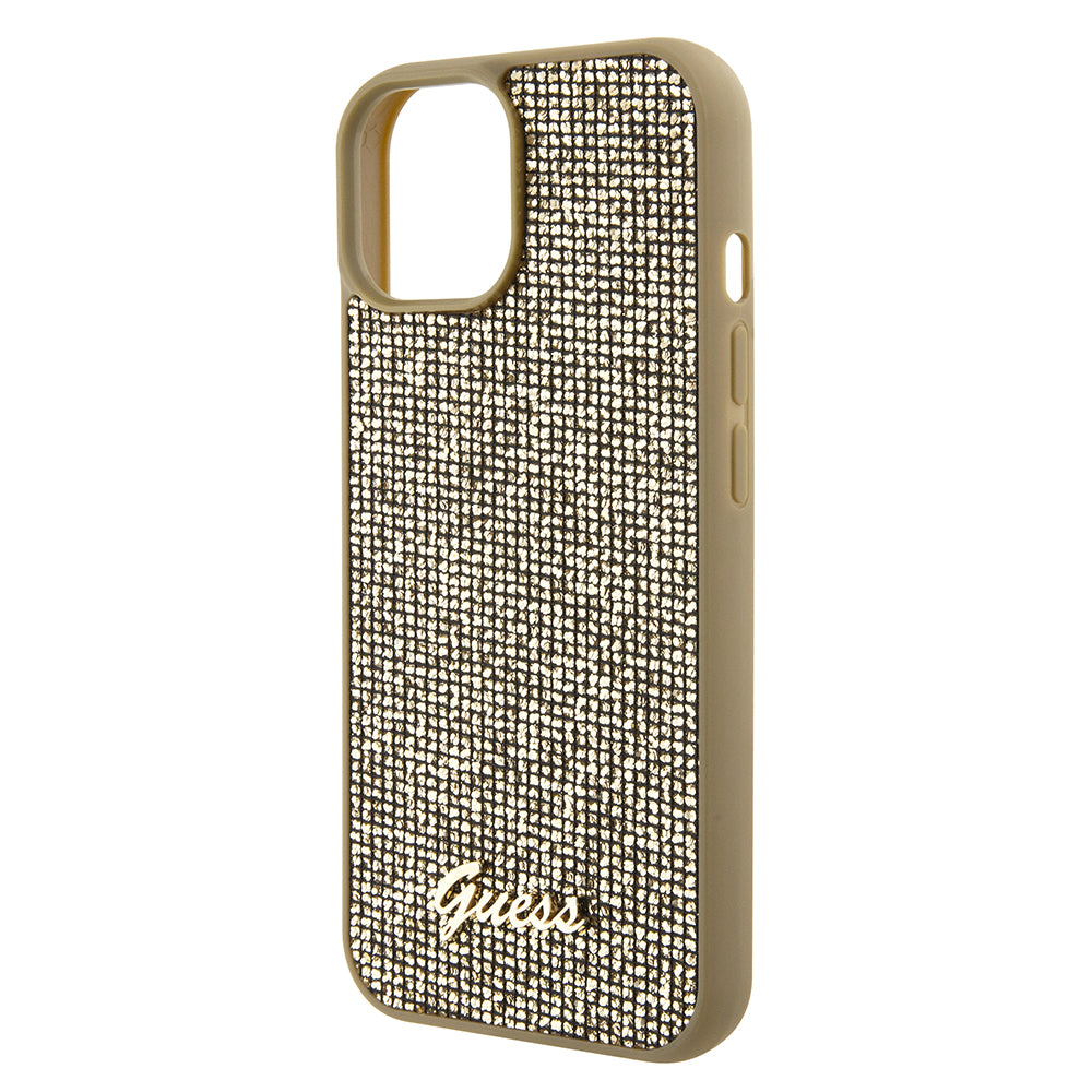 Pouzdro pro Apple iPhone 15, Guess, Disco Metal Script, Zlaté