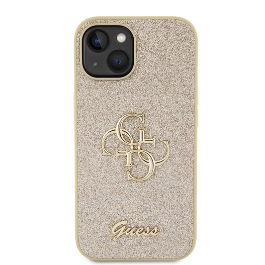 Pouzdro pro Apple iPhone 15, Guess, Glitter Big 4G Script, Zlaté