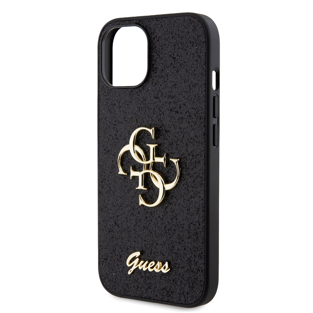 Pouzdro pro Apple iPhone 15, Guess, Glitter Big 4G Script, Černá