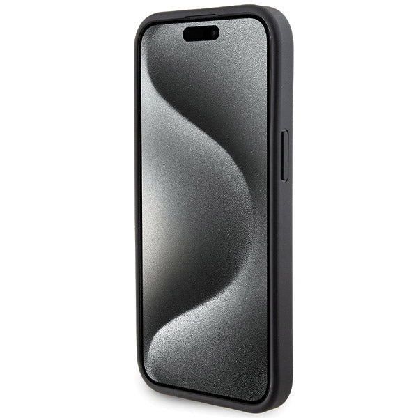 Pouzdro pro Apple iPhone 15, Guess, Grip Stand 4G Saffiano Strass, Černá