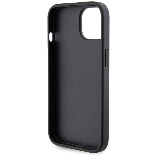 Pouzdro pro Apple iPhone 15, Guess, Grip Stand 4G Saffiano Strass, Černá