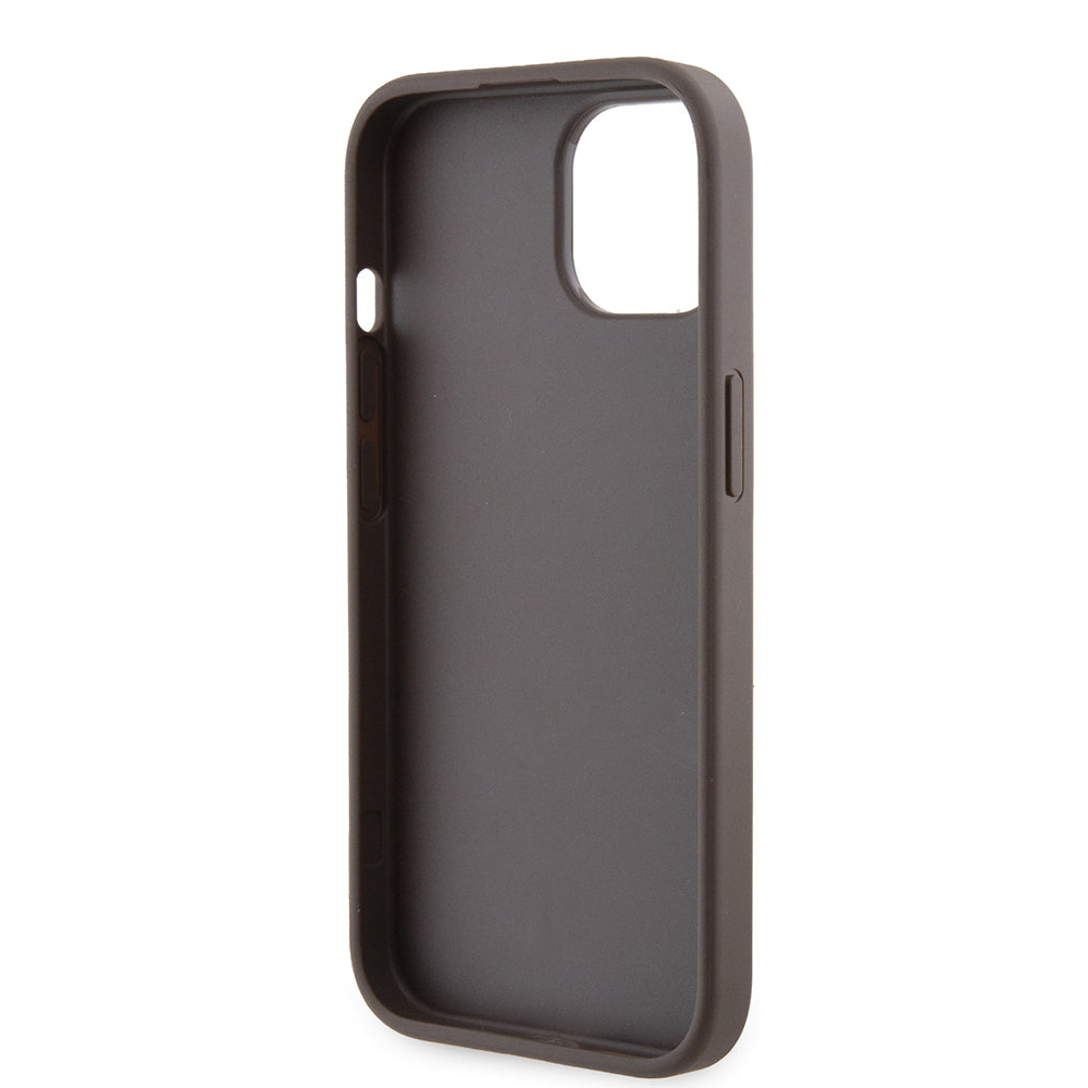 Pouzdro pro Apple iPhone 15, Guess, Grip Stand 4G Triangle Strass, Hnědá