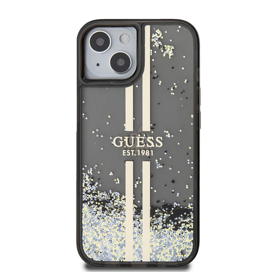 Pouzdro pro Apple iPhone 15, Guess, Liquid Glitter Gold Stripes, Černá