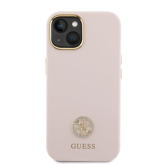 Pouzdro pro Apple iPhone 15, Guess, Logo Strass 4G, Světle růžová