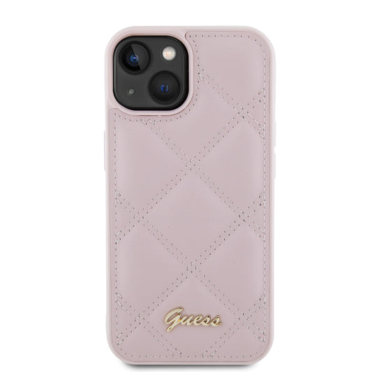 Pouzdro pro Apple iPhone 15, Guess, Quilted Metal Logo, Růžové