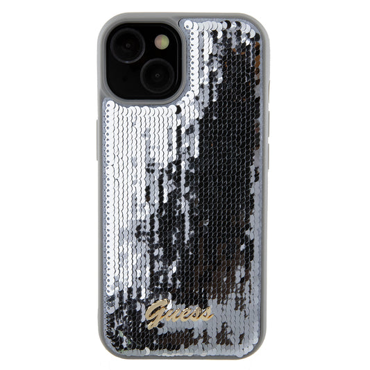 Pouzdro pro Apple iPhone 15, Guess, Sequin Script Metal, Stříbrné