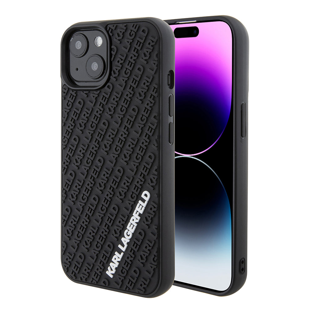 Pouzdro pro Apple iPhone 15, Karl Lagerfeld, 3D Rubber Multi Logo, Černá
