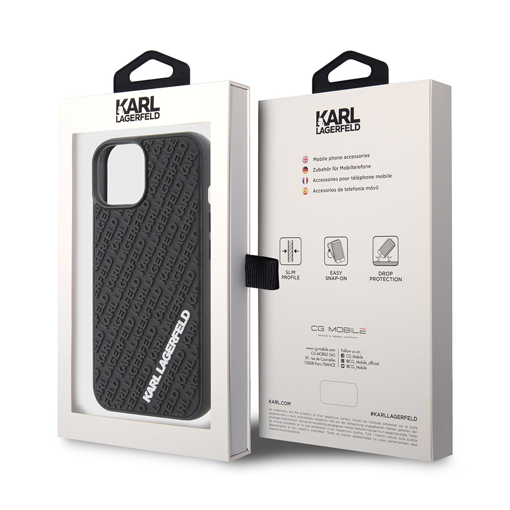 Pouzdro pro Apple iPhone 15, Karl Lagerfeld, 3D Rubber Multi Logo, Černá