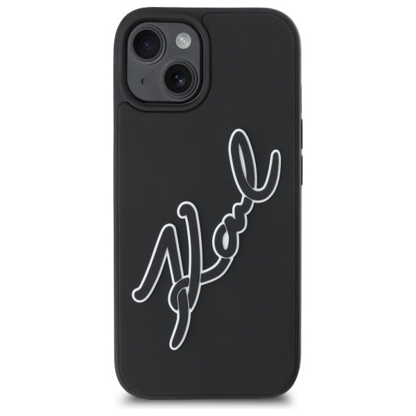 Pouzdro pro Apple iPhone 15, Karl Lagerfeld, 3D Rubber Signature, Černá