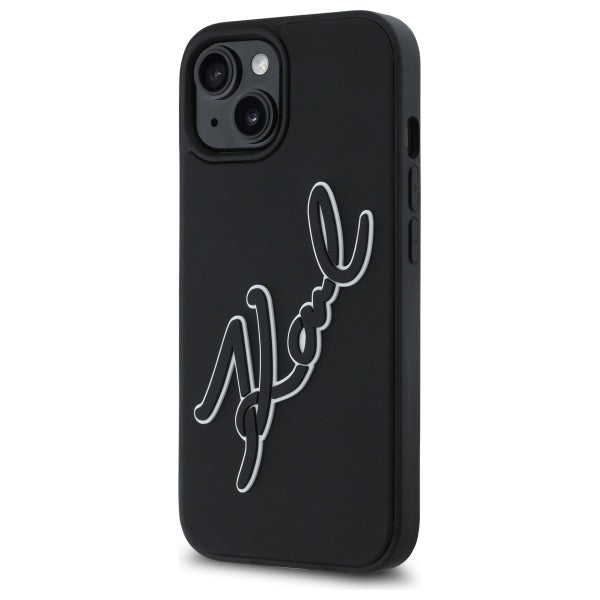 Pouzdro pro Apple iPhone 15, Karl Lagerfeld, 3D Rubber Signature, Černá