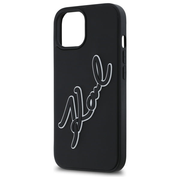 Pouzdro pro Apple iPhone 15, Karl Lagerfeld, 3D Rubber Signature, Černá