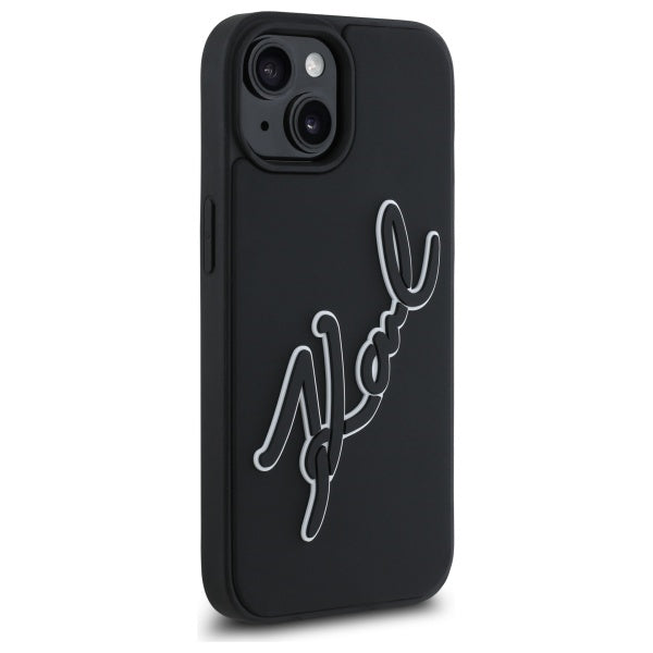 Pouzdro pro Apple iPhone 15, Karl Lagerfeld, 3D Rubber Signature, Černá