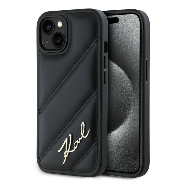 Pouzdro pro Apple iPhone 15, Karl Lagerfeld, Diagonal Quilted Script, Černá