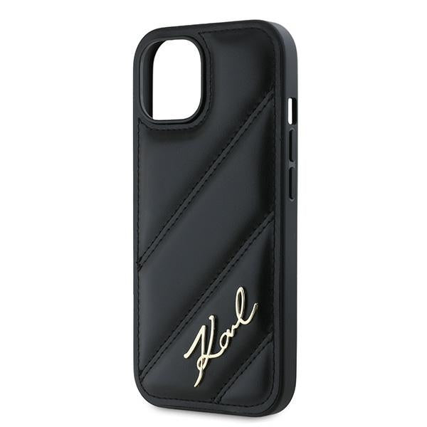 Pouzdro pro Apple iPhone 15, Karl Lagerfeld, Diagonal Quilted Script, Černá