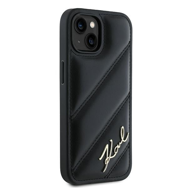 Pouzdro pro Apple iPhone 15, Karl Lagerfeld, Diagonal Quilted Script, Černá