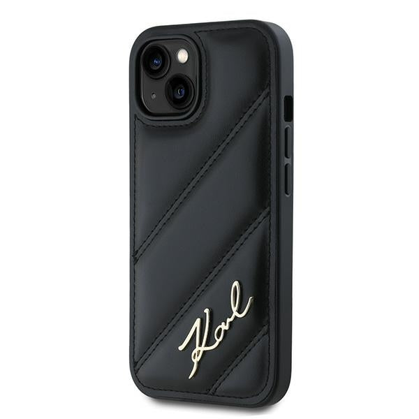 Pouzdro pro Apple iPhone 15, Karl Lagerfeld, Diagonal Quilted Script, Černá