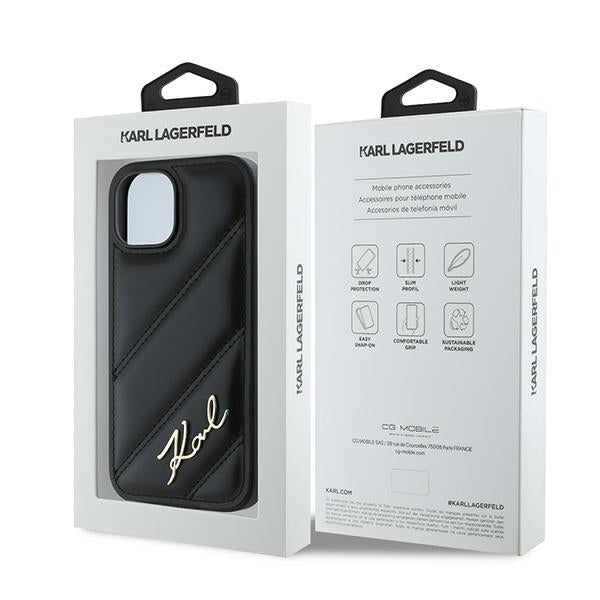 Pouzdro pro Apple iPhone 15, Karl Lagerfeld, Diagonal Quilted Script, Černá