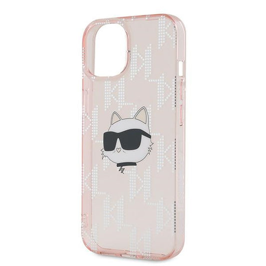 Pouzdro pro Apple iPhone 15, Karl Lagerfeld, IML Luxury Monogram Choupette's Head, Růžové