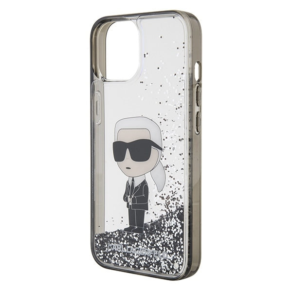 Pouzdro pro Apple iPhone 15, Karl Lagerfeld, Liquid Glitter Ikonik Karl, Průhledné