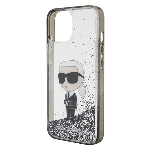 Pouzdro pro Apple iPhone 15, Karl Lagerfeld, Liquid Glitter Ikonik Karl, Průhledné